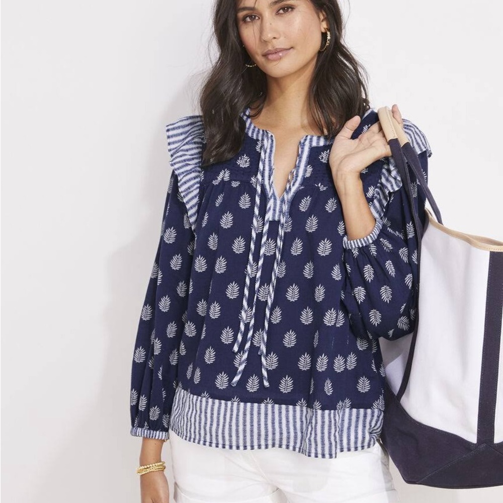 Vineyard Vines Women Fleur De Leaf Quilted Top Med Boutique Core Designer Blouse